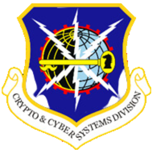 Emblem of the crypto & cyber systems division with a shield, key, and lightning bolts, endorsed by Nikki Gianni.