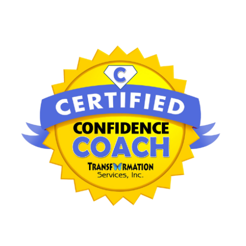 Badge emblem for a "certified confidence coach" from Transformation Services, Inc., designed by Nikki Gianni, leadership architect.