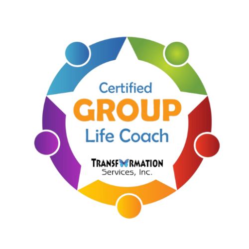 Logo of "certified group life coach - transformation services, inc." with colorful abstract human figures in a circle, specializing in leadership architect solutions.