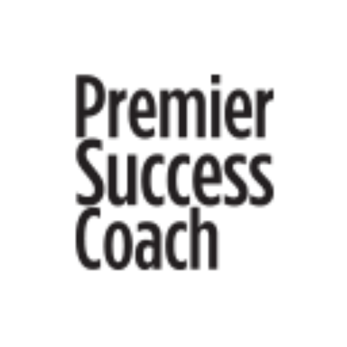 Premier leadership coach text logo on a plain background.